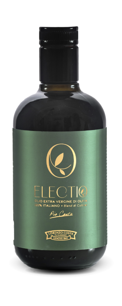 Electio olio extravergine di oliva 100% italiano - Olio Costa: un blend di cultivar italiane che esprime un perfetto equilibrio tra dolce, amaro e piccante, con profumi e note aromatiche che non si trovano mai in una singola cultivar.
